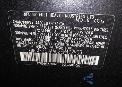 2014 Subaru Forester 2.5I из США, поврежденный, VIN JF2SJAAC2EH472909